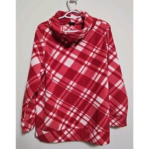 Talbots Woman Red Microfleece Funnel-Neck Top Pullover Cozy Fleece Top Size 1X